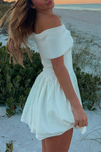 Off Shoulder Knit Ruffle Mini Dress