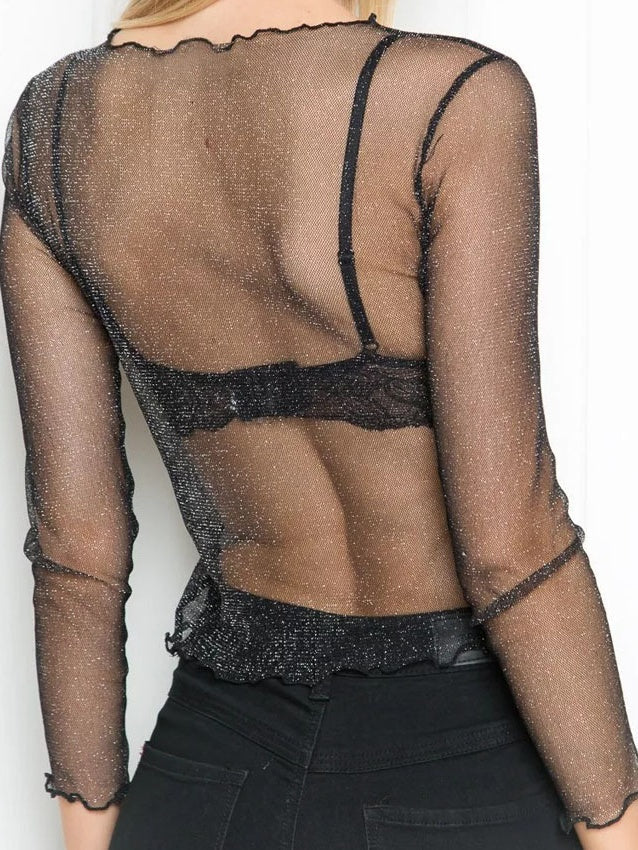 Long-sleeved Sheer Mesh Top