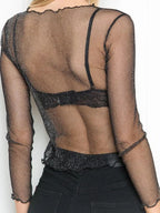Long-sleeved Sheer Mesh Top