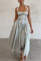 Tie Knot Halter Floral Print Swing Midi Sundress