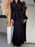 V-neck Tie-front Blazer And High-waisted Slimming Skirt Two-piece Set