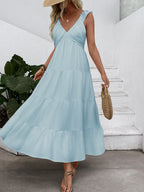 V-neck Pleats Comfort Gentle Maxi Dresses