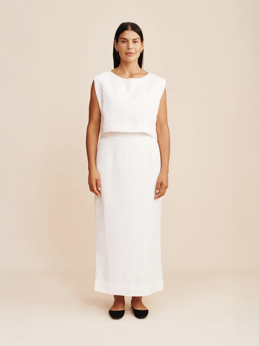 Cotton And Linen Loose-fitting Crew Neck Cropped Vest High-waisted Midi Skirt Set 2-piece Sets