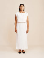 Cotton And Linen Loose-fitting Crew Neck Cropped Vest High-waisted Midi Skirt Set 2-piece Sets
