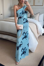 Strapless Tube Floral Print Bodycon Maxi Dress