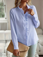Wood Ear Stand Collar Stripes Shirts