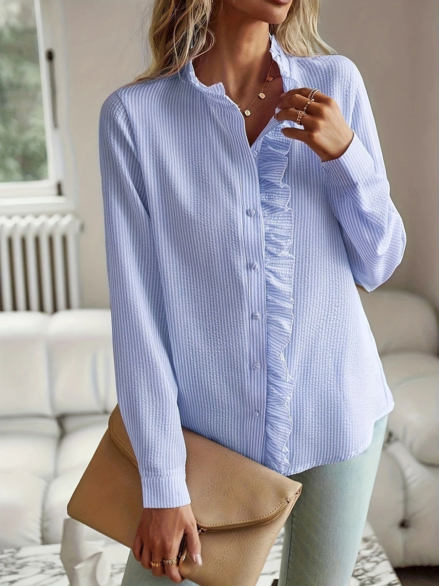 Wood Ear Stand Collar Stripes Shirts