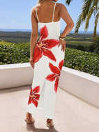 Flowers Fitted Spaghetti Strap Long Dress