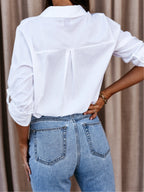 Simple Long-sleeved V-neck Button-down Shirt
