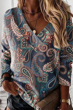 V Neck Long Sleeves Unique Print Top