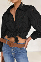 Hollow Out Puff Sleeve Blouse