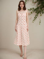 Red Polka Dots Retro Buttons Maxi Dresses