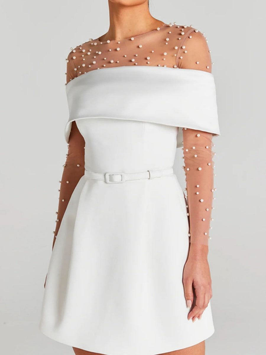 Off Shoulder Belts Formal Dress White Black Mini&Short Dresses