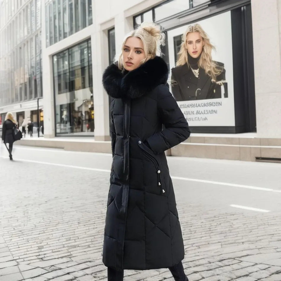 | Women's Winter Quilted Coat with Hood Trim