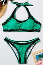 Halter Color Block Triangle Bikini Set