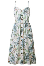 Sunflower Print Spaghetti Strap Button Front Fit and Flare Midi Dress