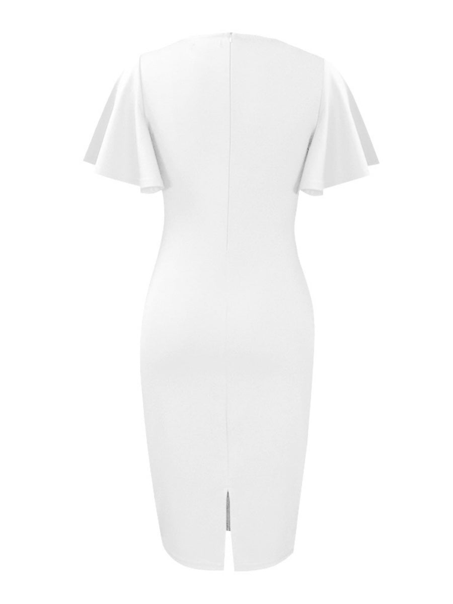 Commuting Lotus Leaf Sleeves Buttons Solid Color Mini&Short Dresses