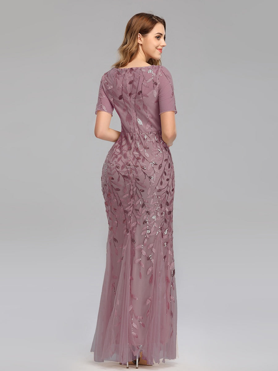 Embroidery Sequins Fishtail Spliced Mesh Formal Dress Maxi Dresses