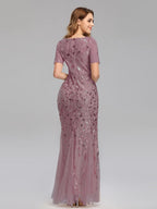 Embroidery Sequins Fishtail Spliced Mesh Formal Dress Maxi Dresses