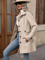 Slim Fit Lapel Buttons Solid Color Woolen Coat