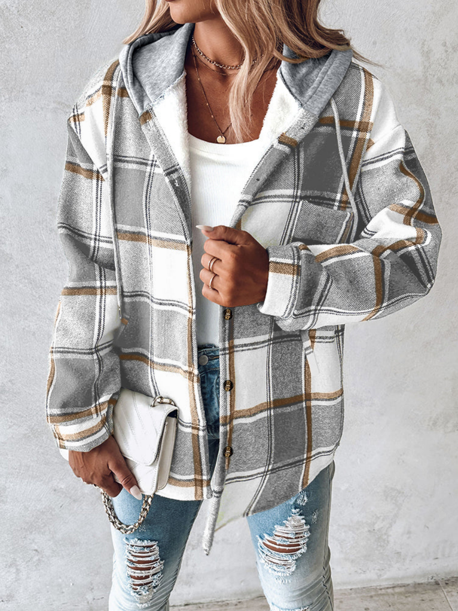 Plaid Long Sleeve Plush Hooded Jackets