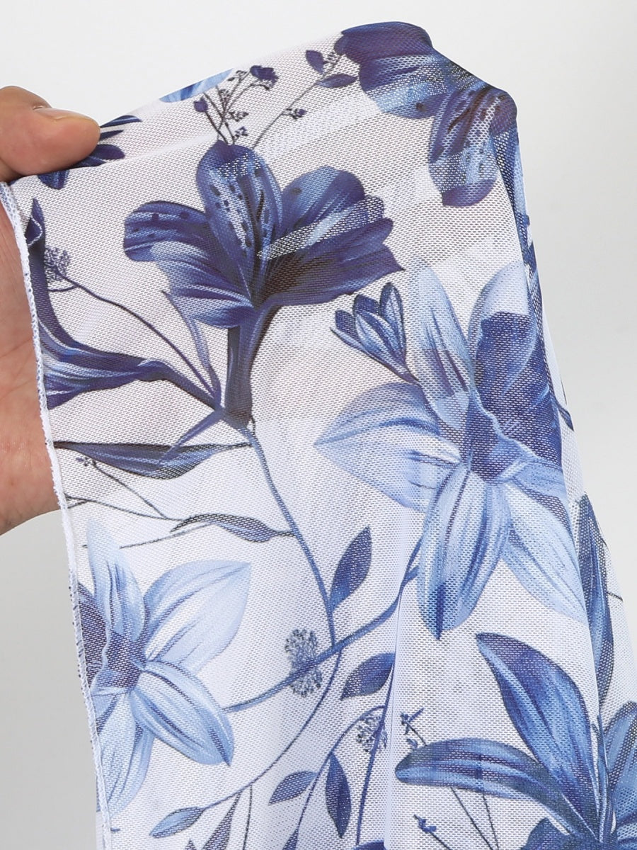 Blue And White Porcelain Print One-piece Slimming And Figure-flattering Long Swimsuit And Sun Protection Dress Two-piece Set