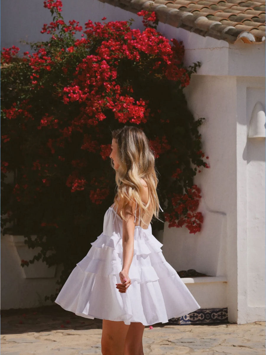 Pure Cotton Cake Skirt Backless Camisoles Beach Cover-up Mini&Short Dresses
