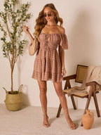 Backless Strapless Tie-up Plaid Mini Dress