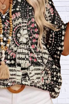 Printed V-Neck Half Sleeve Top