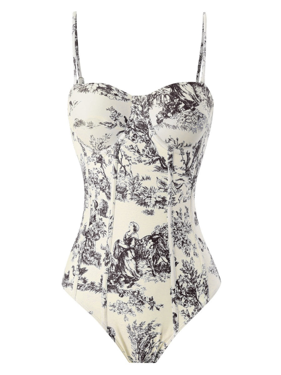 One-piece Swimsuit, Tight-fitting And Slimming, Retro-style Strappy