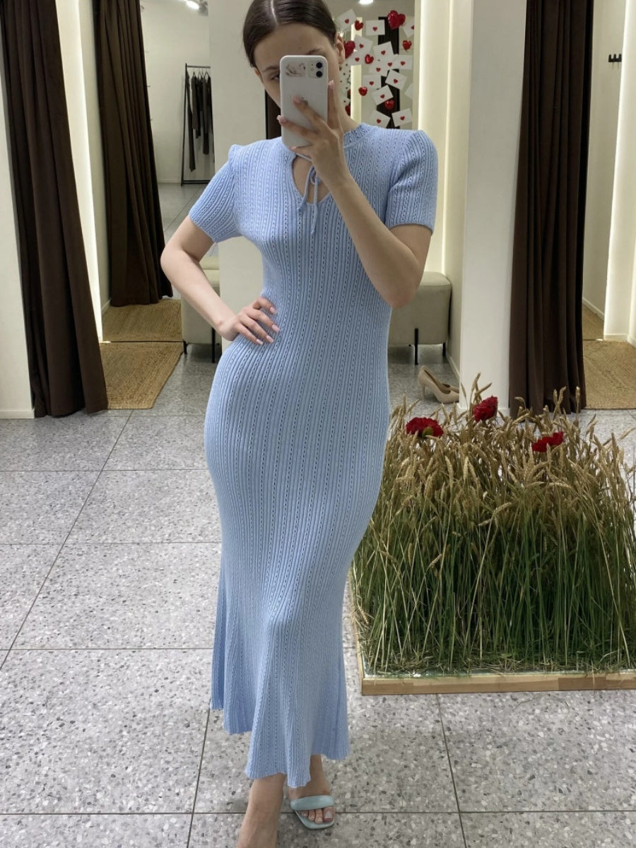 Hollow Knitting Crochet Jacquard Hip-hugging Short Sleeve Grace Maxi Dresses