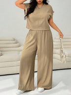 Loose-fit Simplicity Cropped T-shirt Wide-leg Trousers Set 2-piece Sets