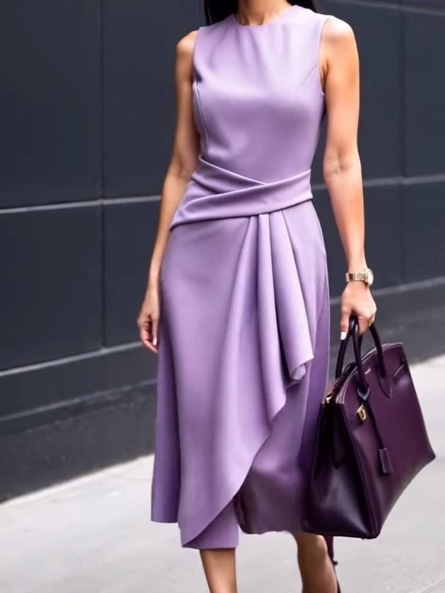 Waist-cinching Sleeveless Asymmetrical Midi Dress