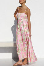 Spaghetti Strap Empire Waist Floral Print Swing Maxi Dress