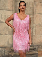 Tassel Sequin Sleeveless Mini&Short Dresses