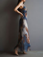 Printed Gradient Hip-hugging Mesh Camisoles Maxi Dresses