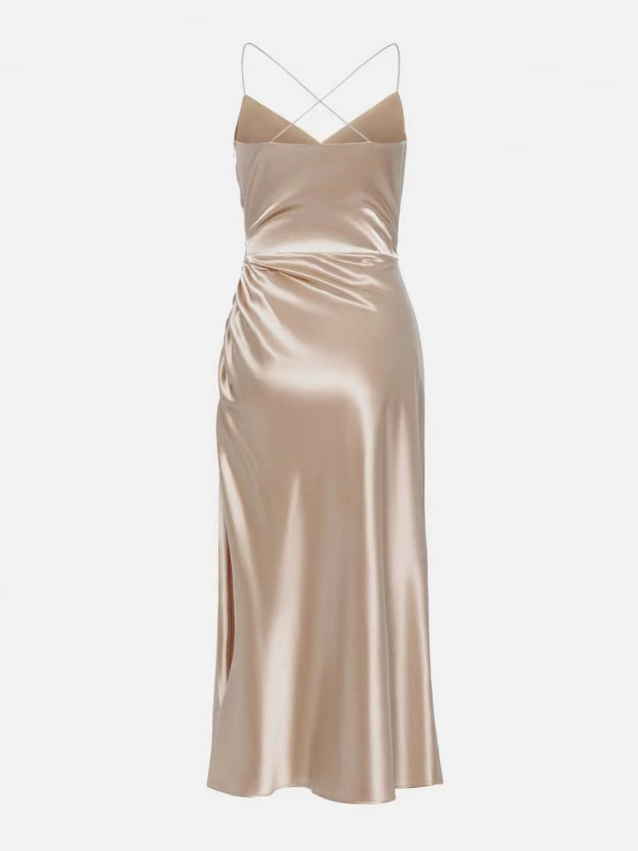 Sexy Backless Slit Halter Midi Dress