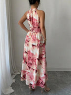 Printed Halter Sleeveless Vacation And Leisure Maxi Dresses