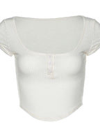 White U-neck Solid Color Sexy Cropped Slim-fit T-shirt
