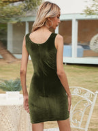 Velvet Slit Square Collar Hip Mini&Short Dresses