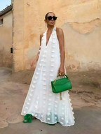 Halter-neck V-neck Long Dress With Flowing Ribbons
