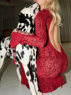 Backless Slightly Flared Sleeves Fishtail Skirt Mesh Printing Maxi Dresses