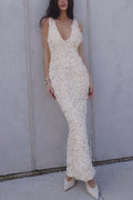 V Neck Plunge Rose Applique Bodycon Maxi Cami Dress