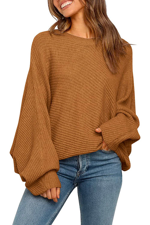 Batwing Long Sleeves Ribbed Knit Tunic Sweater
