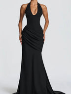 Deep V Halter Backless Mopping Maxi Dresses