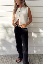 Crewneck Sleeveless Button Down Knitting Top