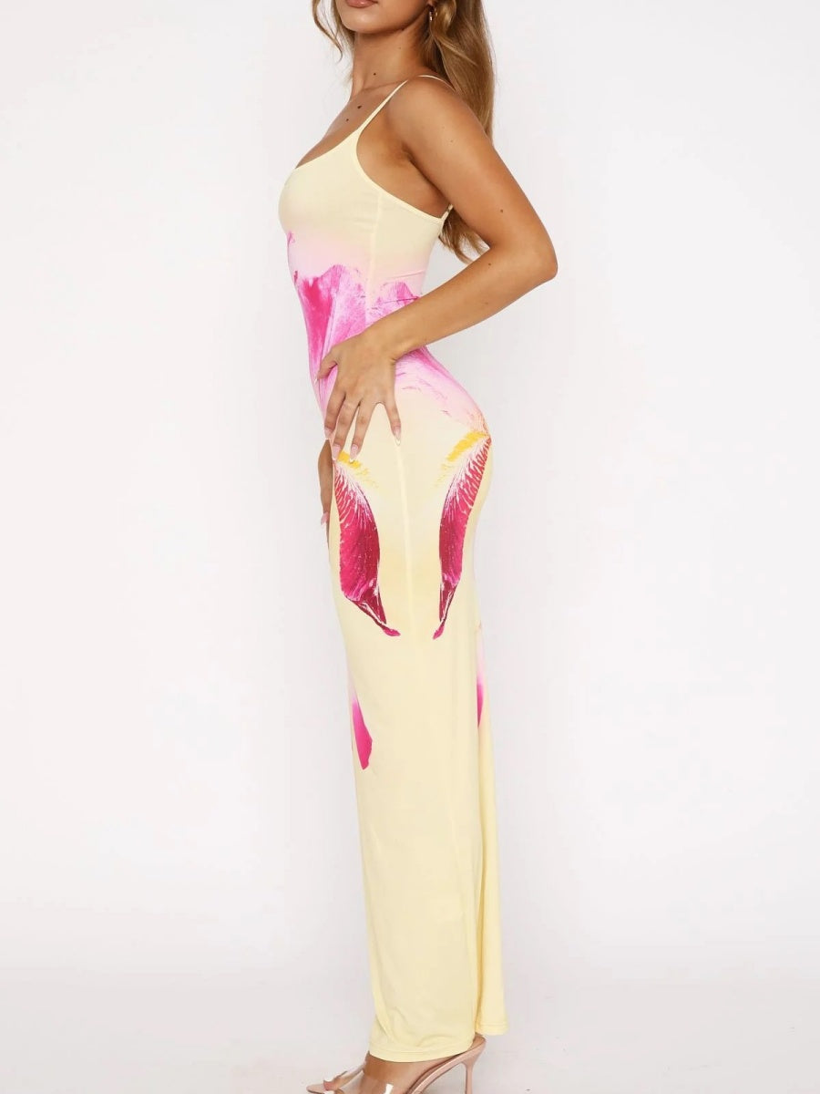 Liber Spring Women's Backless Abstract Maxi Dresses