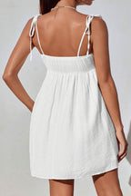 Tie Shoulder Sweetheart Gathered Bust Knot Detail Empire Waist Babydoll Mini Dress