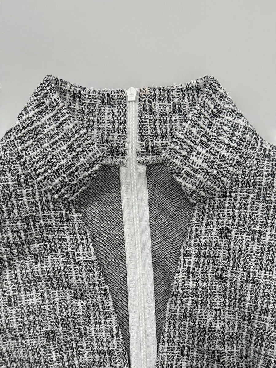 V-neck Houndstooth Textured Fabric Grace Profession Mini&Short Dresses