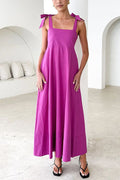 Bow Shoulder Empire Waist Swing Maxi Cami Dress